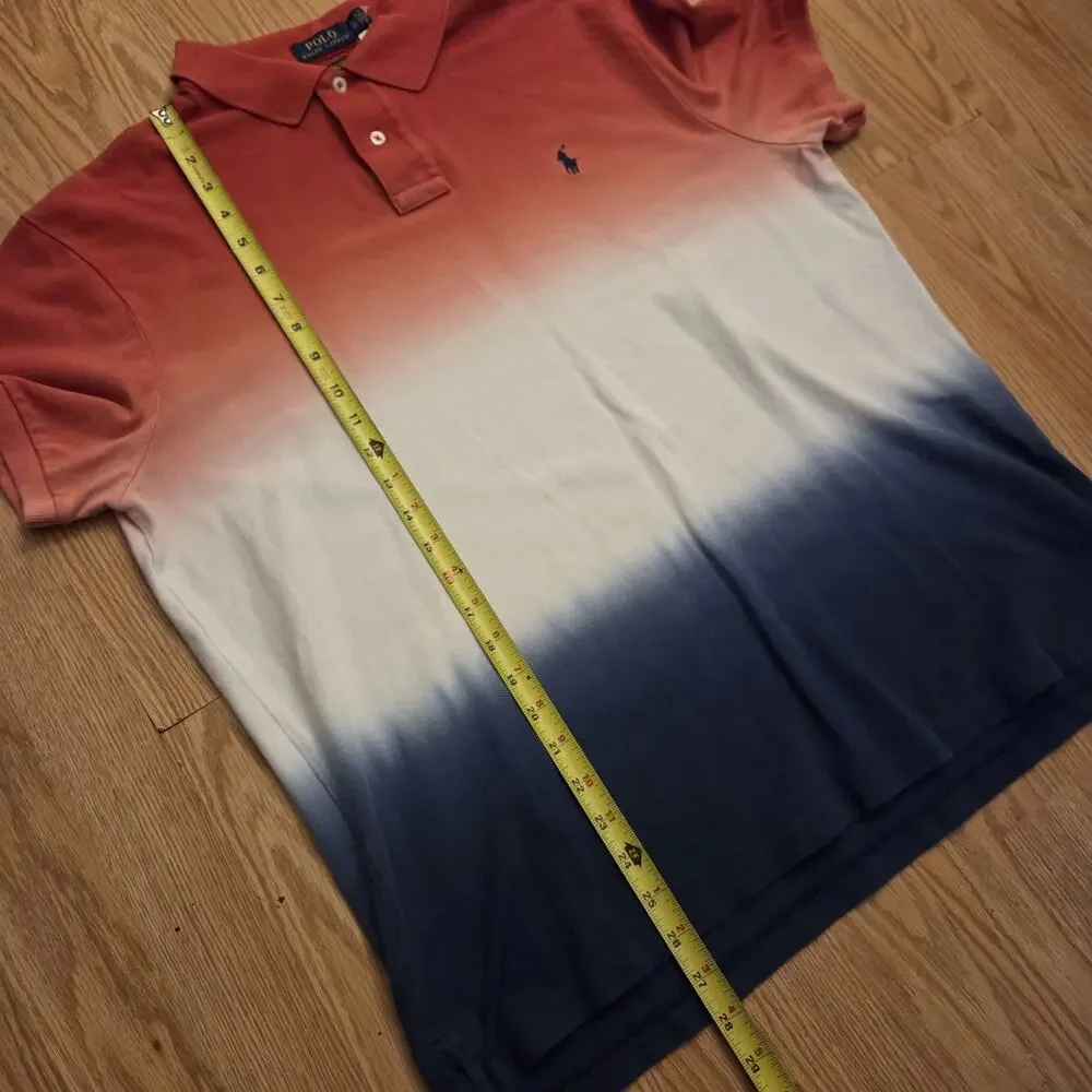 Polo Ralph Lauren Mens Custom Slim Fit Ombre Polo Shirt L Red White Blue Dip Dye
